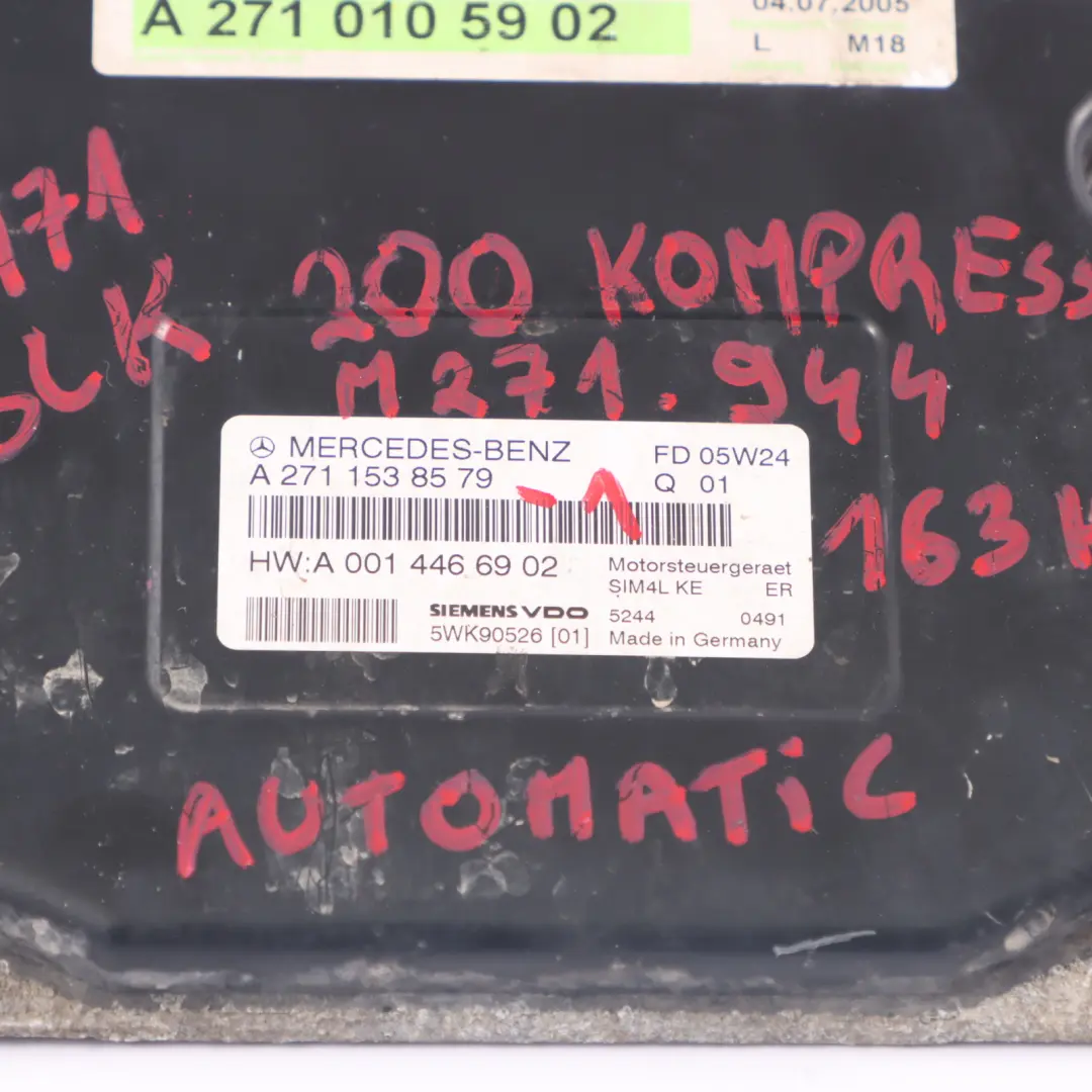 M271.944 163HP Engine Module ECU Kit Key Lock to Mercedes R171 SLK 200 with Part number A2711538579 Mercedes R171 SLK 200 M271.944 163HP Engine Module ECU Kit Key Lock - SKU A2711538579-1 - Part number A2711538579