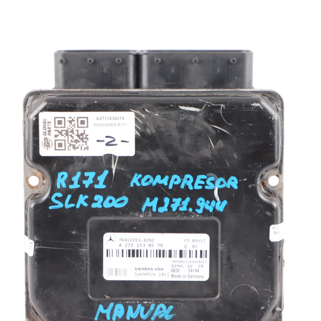 163HP 271.944 Kompressor Engine ECU Manual to Mercedes R171 SLK 200 with Part number A2711538579 Mercedes R171 SLK 200 163HP 271.944 Kompressor Engine ECU Manual - SKU A2711538579 - Part number A2711538579