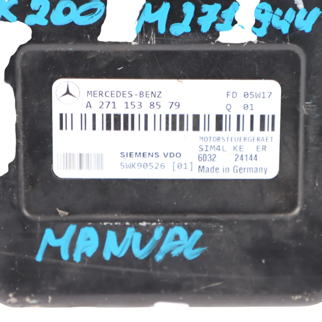 163HP 271.944 Kompressor Engine ECU Manual to Mercedes R171 SLK 200 with Part number A2711538579 Mercedes R171 SLK 200 163HP 271.944 Kompressor Engine ECU Manual - SKU A2711538579 - Part number A2711538579