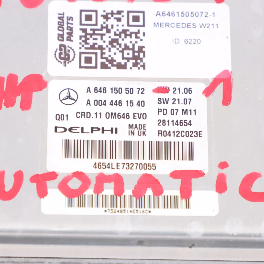 Mercedes W211 E220 CDI 646.821 170HP Komputer Silnika Zestaw - SKU A6461505072-1 - Numer Części A6461505072