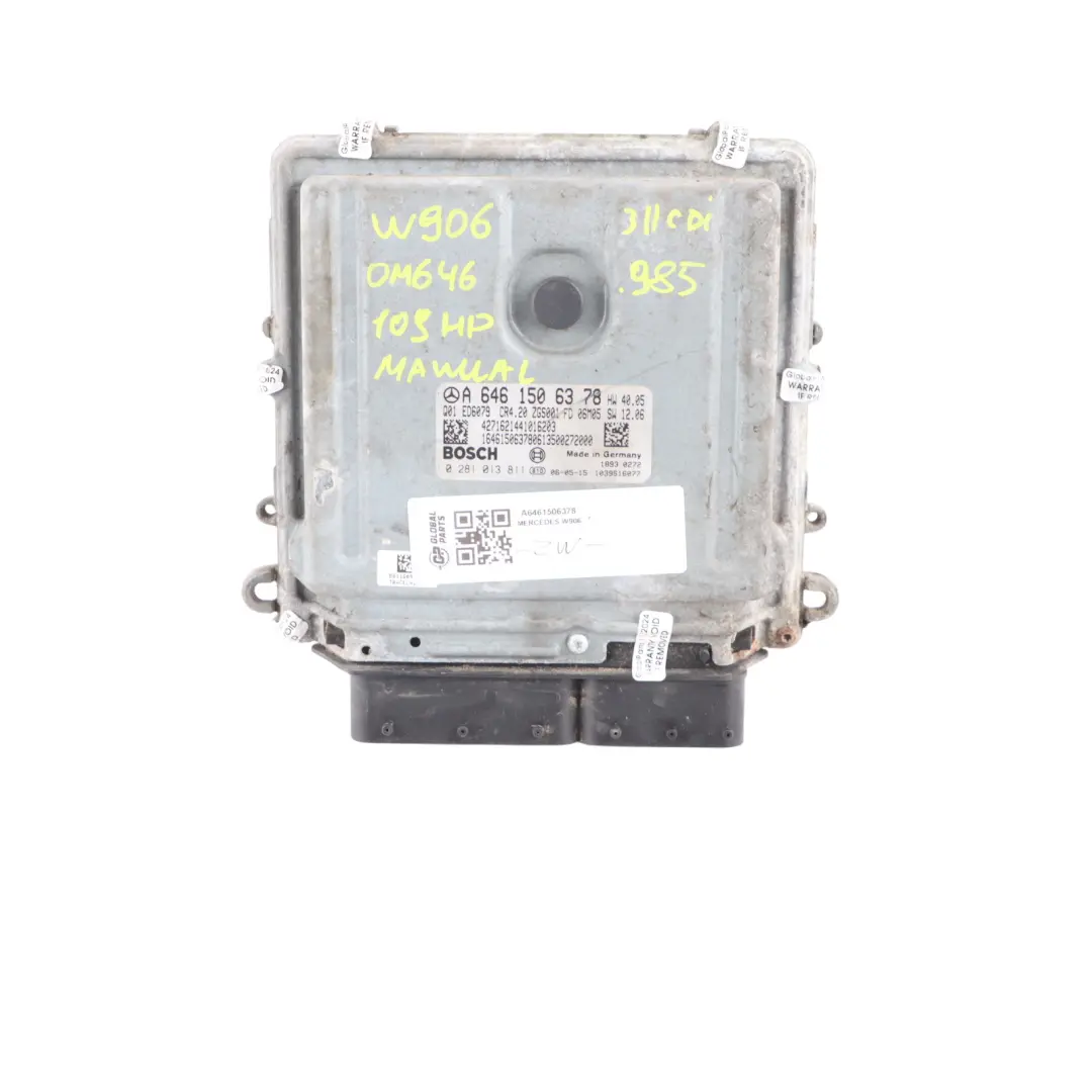OM646.985 109HP Motoreinheit Modul ECU Schlüssel für Mercedes W906 mit Teilenummer A6461506378 Mercedes W906 OM646.985 109HP Motoreinheit Modul ECU Schlüssel - SKU A6461506378 - Teilenummer A6461506378