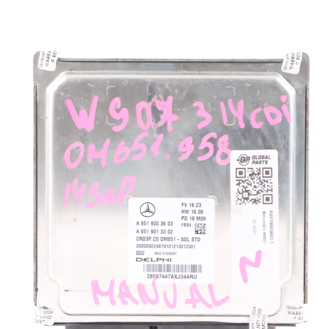 Mercedes Sprinter W907 314 CDI OM651.958 143HP ECU Engine Unit - SKU A6519003603-1 - Part number A6519003603