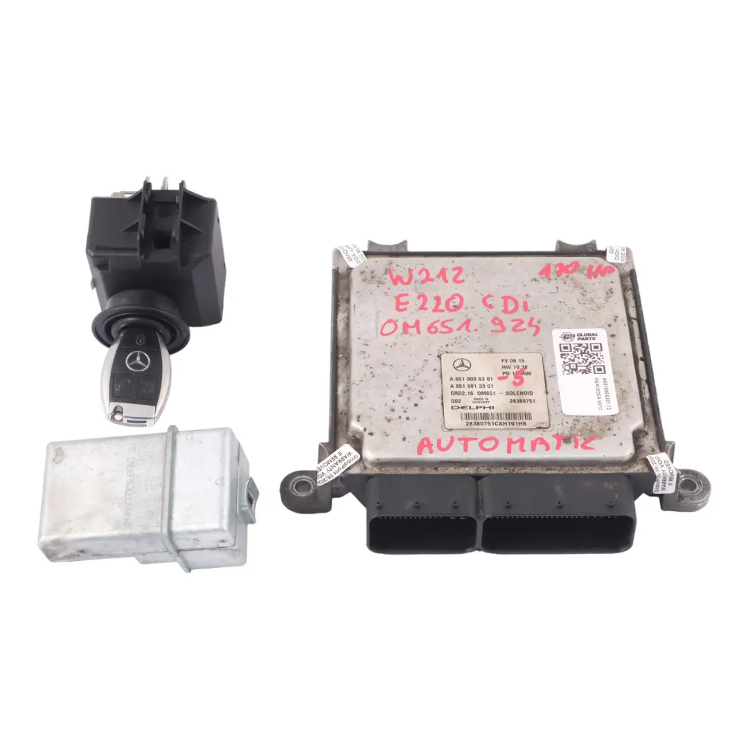 E220CDI OM651.924 Motor ECU Kit Cerradura Encendido para Mercedes W212 con número de pieza A6519005301 Mercedes W212 E220CDI OM651.924 Motor ECU Kit Cerradura Encendido - SKU A6519005301-12 - Número de pieza A6519005301