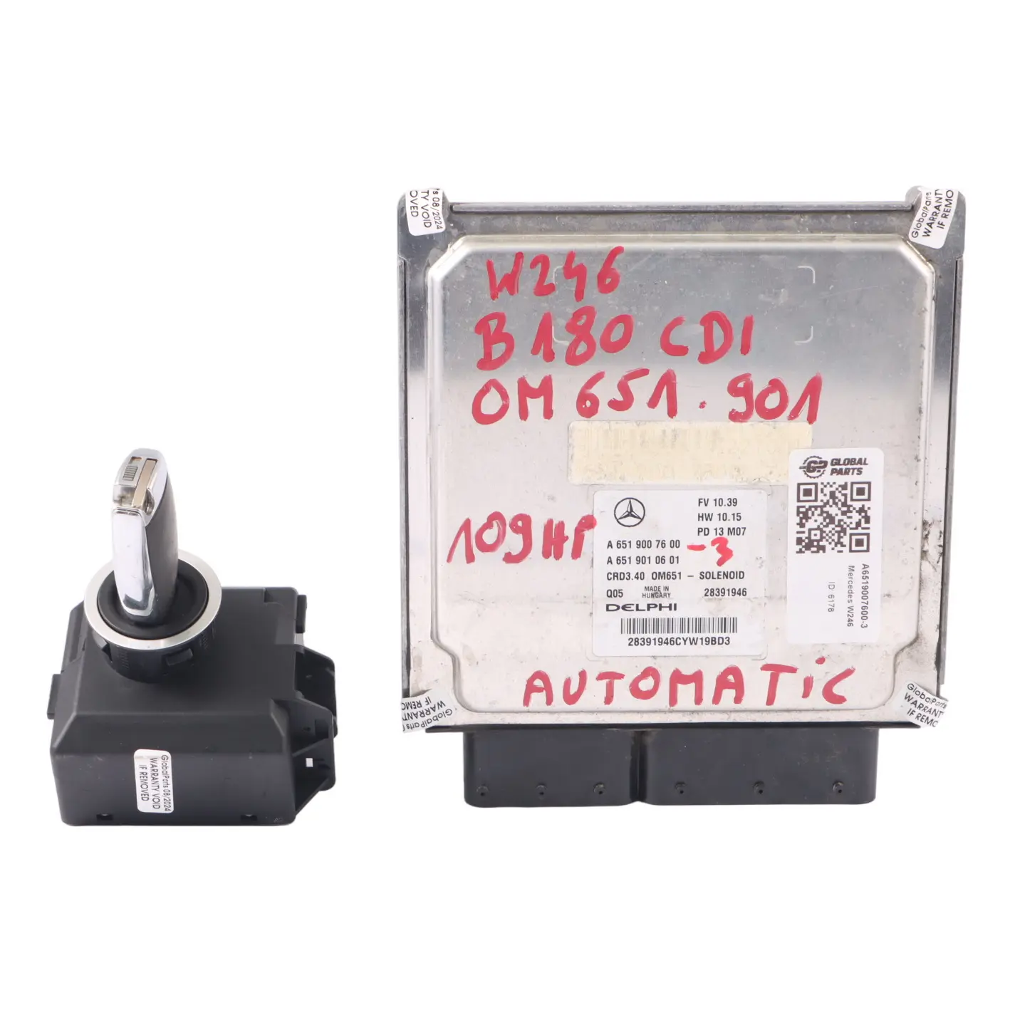 Mercedes W246 B180 CDI 651.901 109HP Engine ECU Kit A6519007600 Ignition + Key