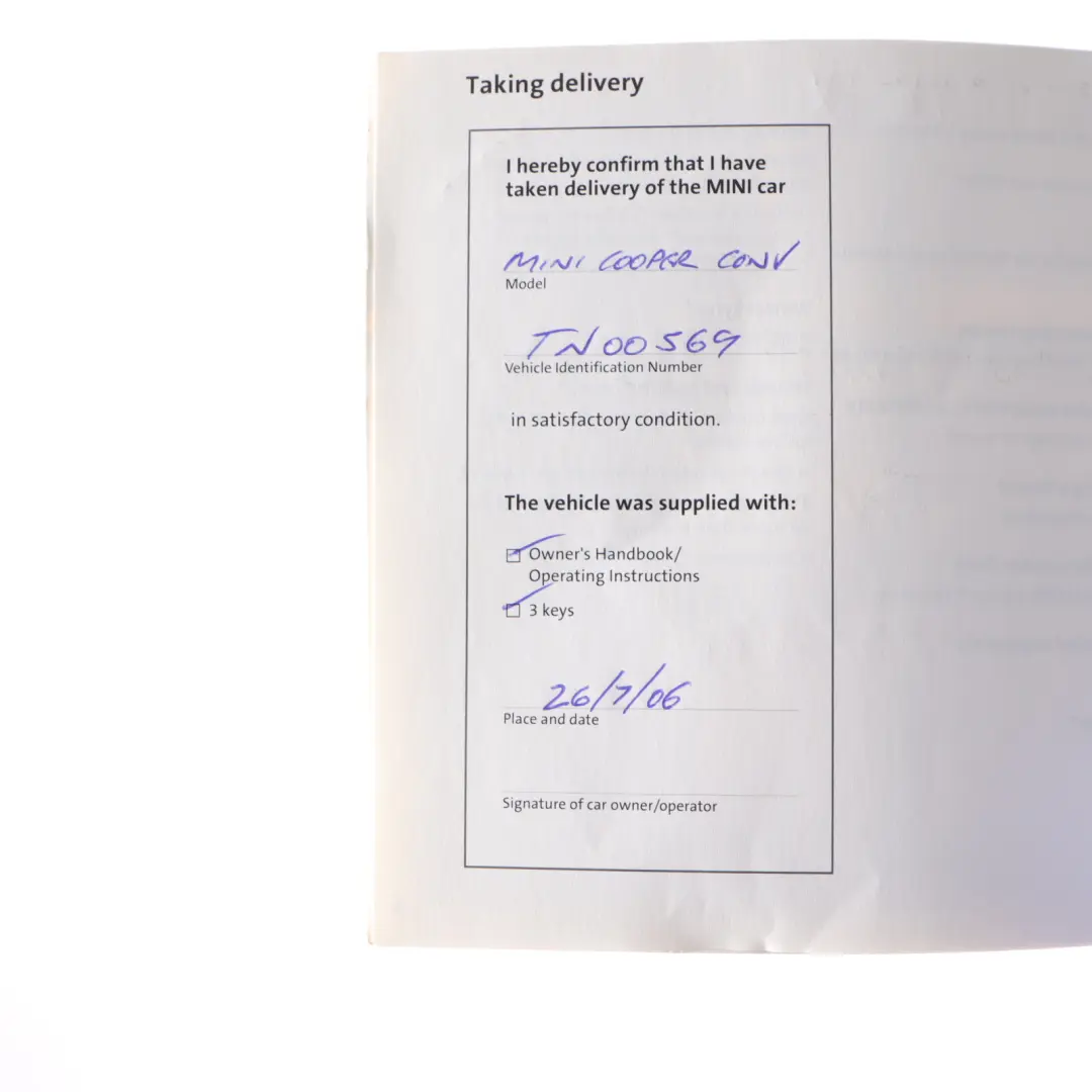 Mini Cooper One R50 R52 R53 Service Booklet Book 01410011996 - SKU P0012673 - Part number 0012673