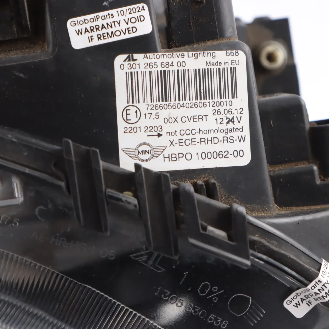 Headlight Lamp Bi-Xenon Right O/S Driver Side to Mini R57 with Part number 7292054 Mini R57 Headlight Lamp Bi-Xenon Right O/S Driver Side - SKU RHD-7292054 - Part number 7292054