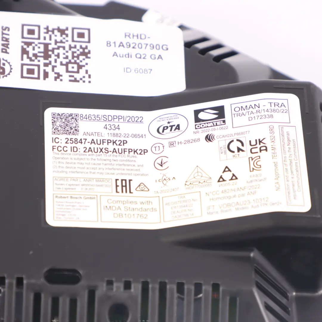 Virtual Cockpit Instrument Cluster Speedo Clocks Meter to Audi Q2 GA with Part number 81A920790G Audi Q2 GA Virtual Cockpit Instrument Cluster Speedo Clocks Meter - SKU RHD-81A920790G - Part number 81A920790G