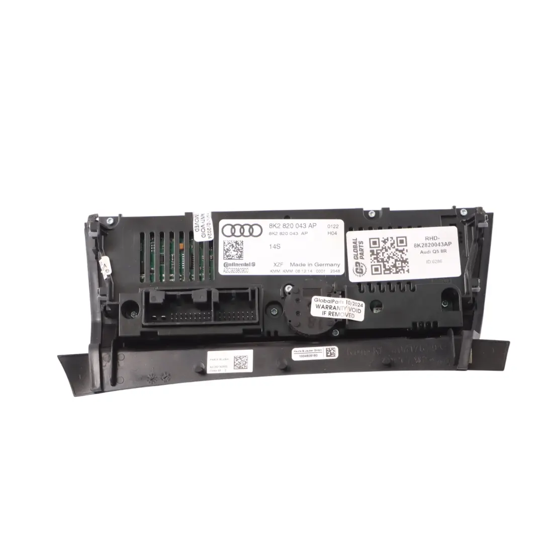 A/C Air Con Heater Climate Control Switch Panel to Audi Q5 8R with Part number 8K2820043AP Audi Q5 8R A/C Air Con Heater Climate Control Switch Panel - SKU RHD-8K2820043AP - Part number 8K2820043AP