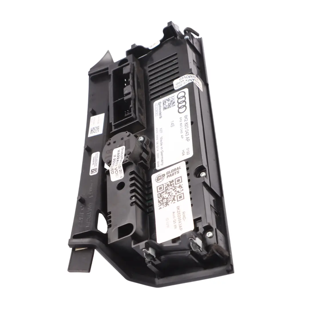 A/C Air Con Heater Climate Control Switch Panel to Audi Q5 8R with Part number 8K2820043AP Audi Q5 8R A/C Air Con Heater Climate Control Switch Panel - SKU RHD-8K2820043AP - Part number 8K2820043AP