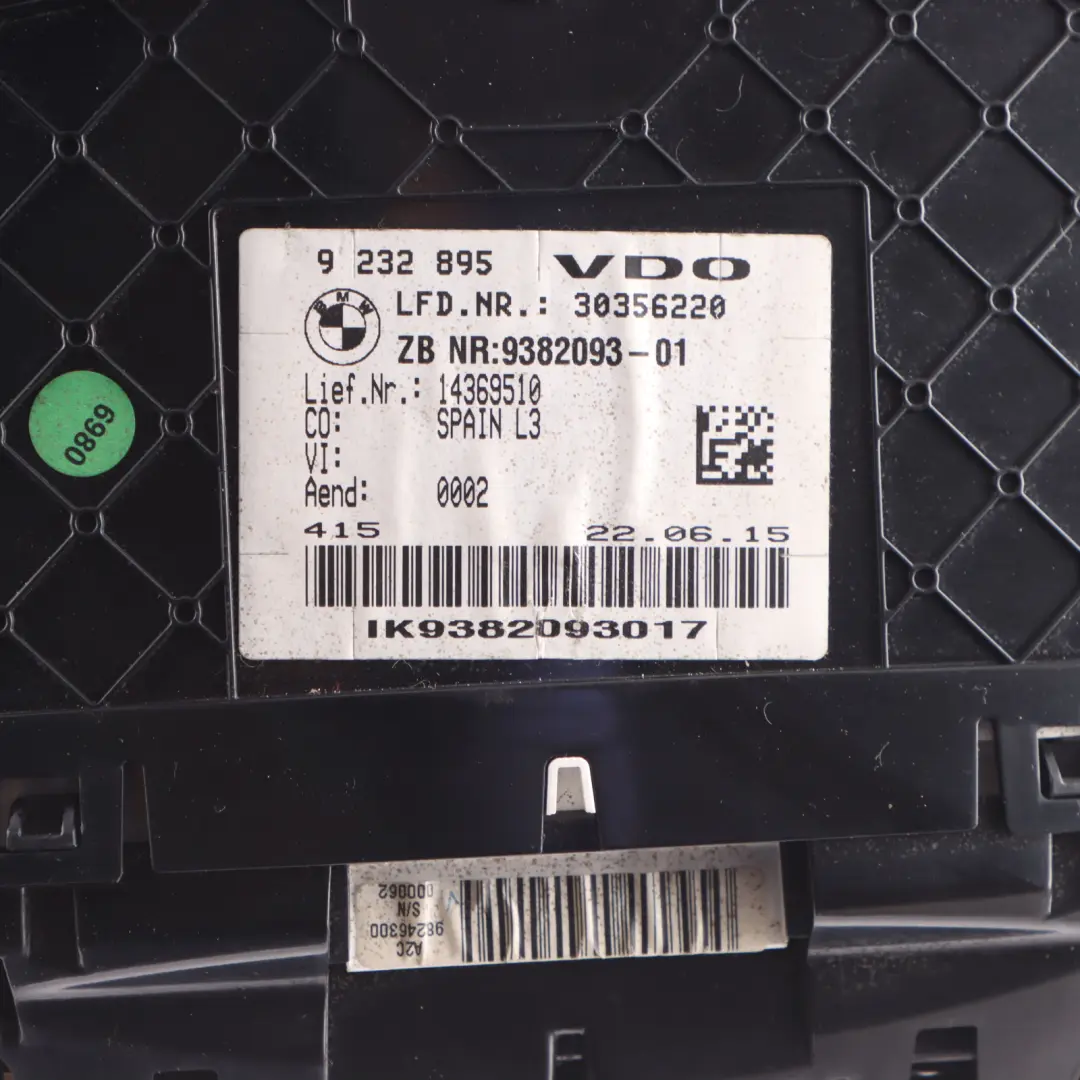 Instrument Cluster BMW F30 F31 F34 Diesel Speedo Meter Clocks Automatic to with Part number 9382093 Instrument Cluster BMW F30 F31 F34 Diesel Speedo Meter Clocks Automatic - SKU RHD-9382093 - Part number 9382093