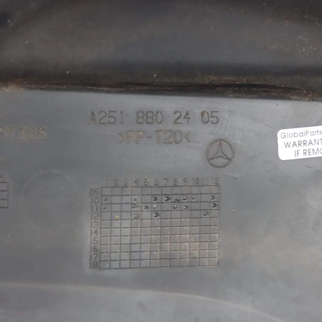 Bay Lid Cover Water Drain Baffle Trim Panel to Mercedes V251 Engine with Part number A2518802405 Mercedes V251 Engine Bay Lid Cover Water Drain Baffle Trim Panel - SKU RHD-A2518802405 - Part number A2518802405