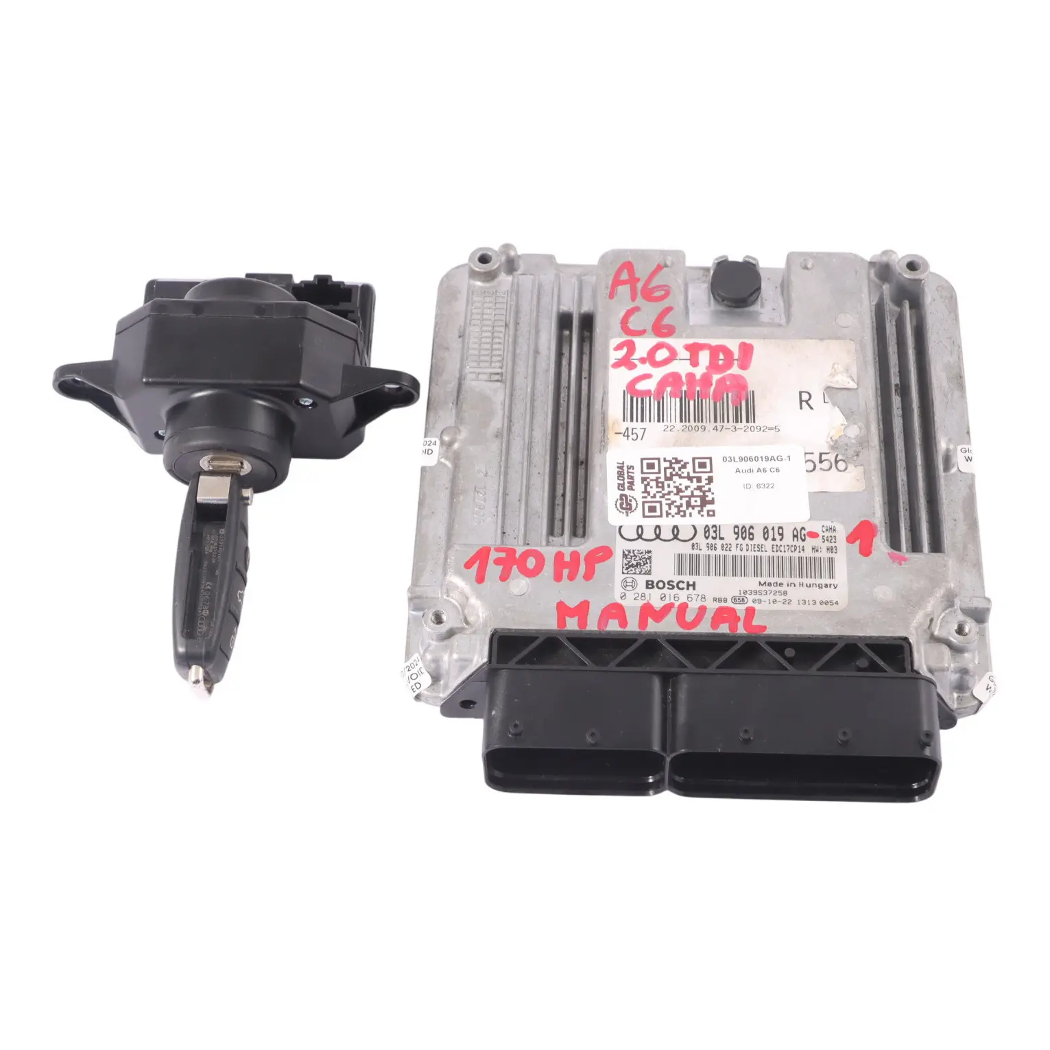 Audi A6 C6 2.0 TDI CAHA 170HP Engine ECU Kit 03L906019AG Ignition + Key Manual
