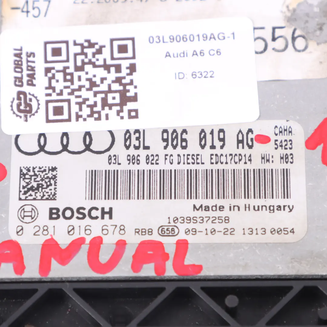 Audi A6 C6 2.0 TDI CAHA 170PS Motor ECU Kit Zünd Schlüssel - SKU 03L906019AG-1 - Teilenummer 03L906019AG