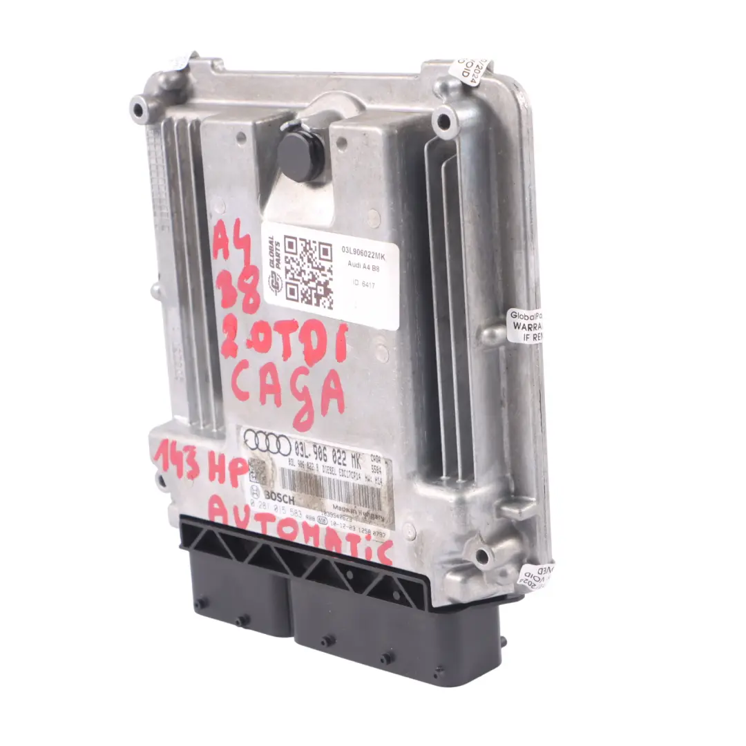 Audi A4 B8 2.0 TDI Diesel CAGA 143HP Unité Moteur ECU Automatique - SKU 03L906022MK - Numéro de pièce 03L906022MK