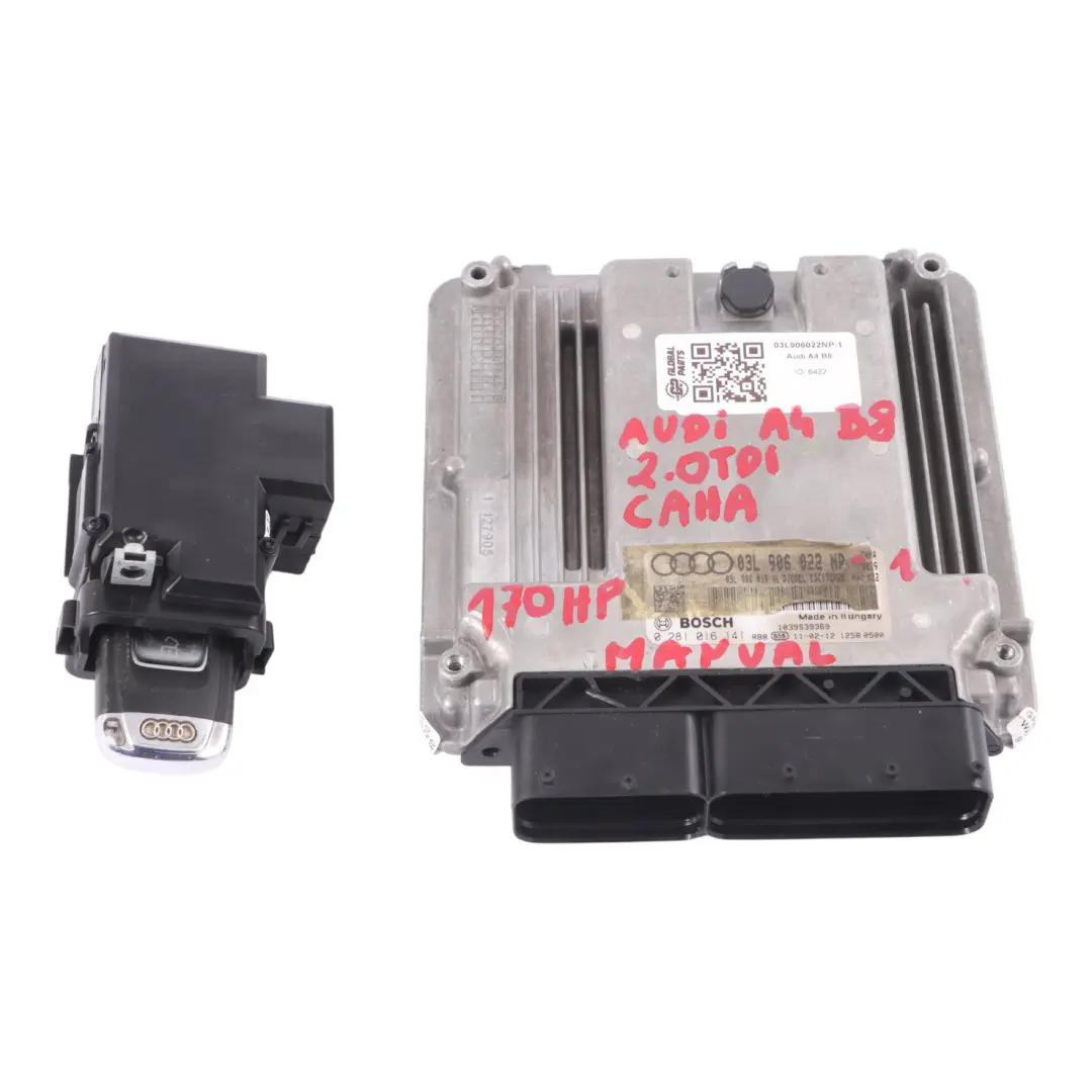 Audi A4 B8 2.0 TDI Diesel CAHA 170HP Engine ECU Kit Ignition + Key 03L906022MK - SKU 03L906022NP-1 - Part number 03L906022NP