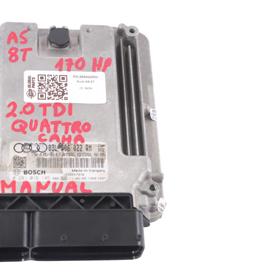 Audi A5 8T 2.0 TDI CAHA 170HP Engine Control Module ECU Manual - SKU 03L906022RM - Part number 03L906022RM