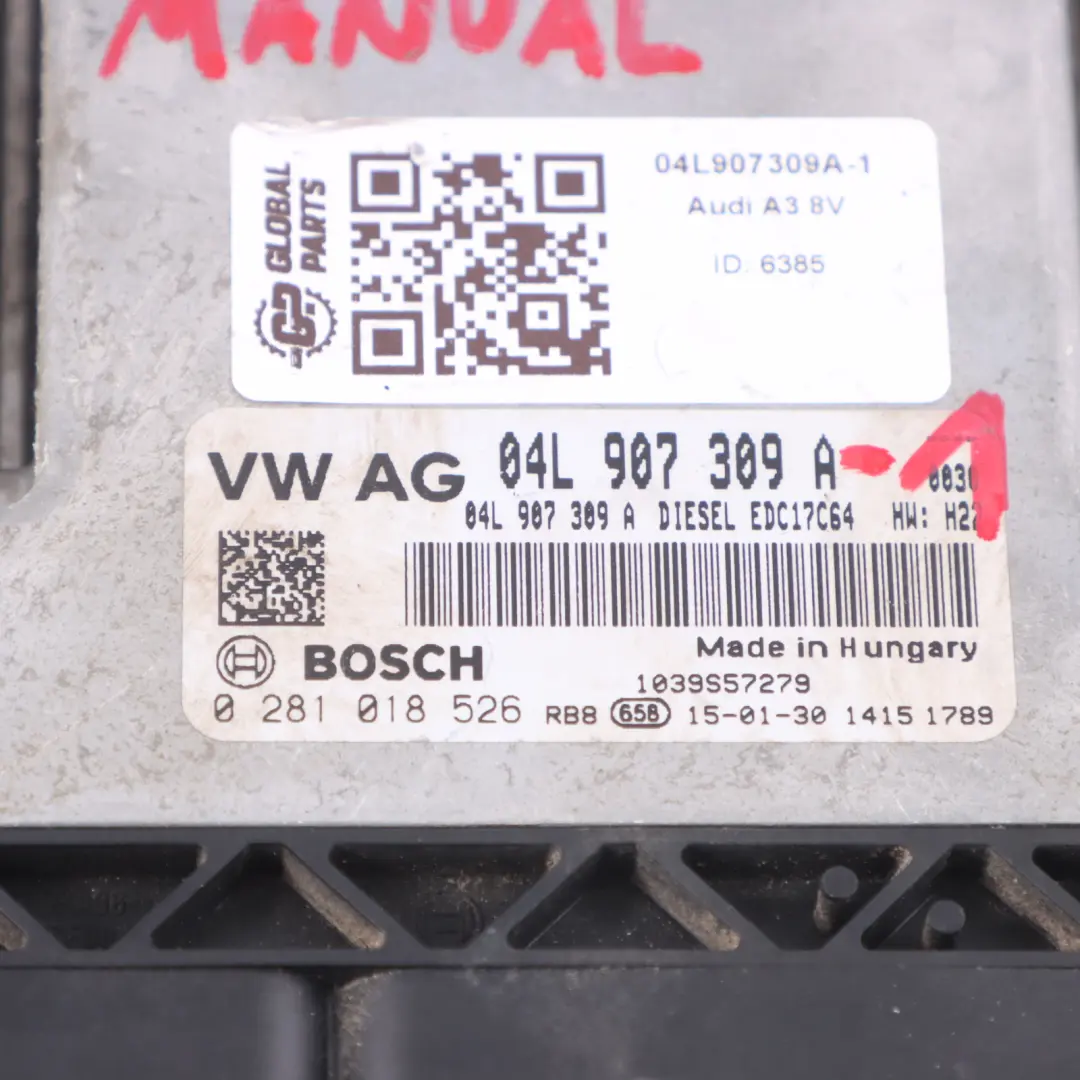 Audi A3 8V 2.0 TDI CRLB 150HP Motor ECU Kit Zündung 2 Schlüss Manual - SKU 04L907309A-1 - Teilenummer 04L907309A