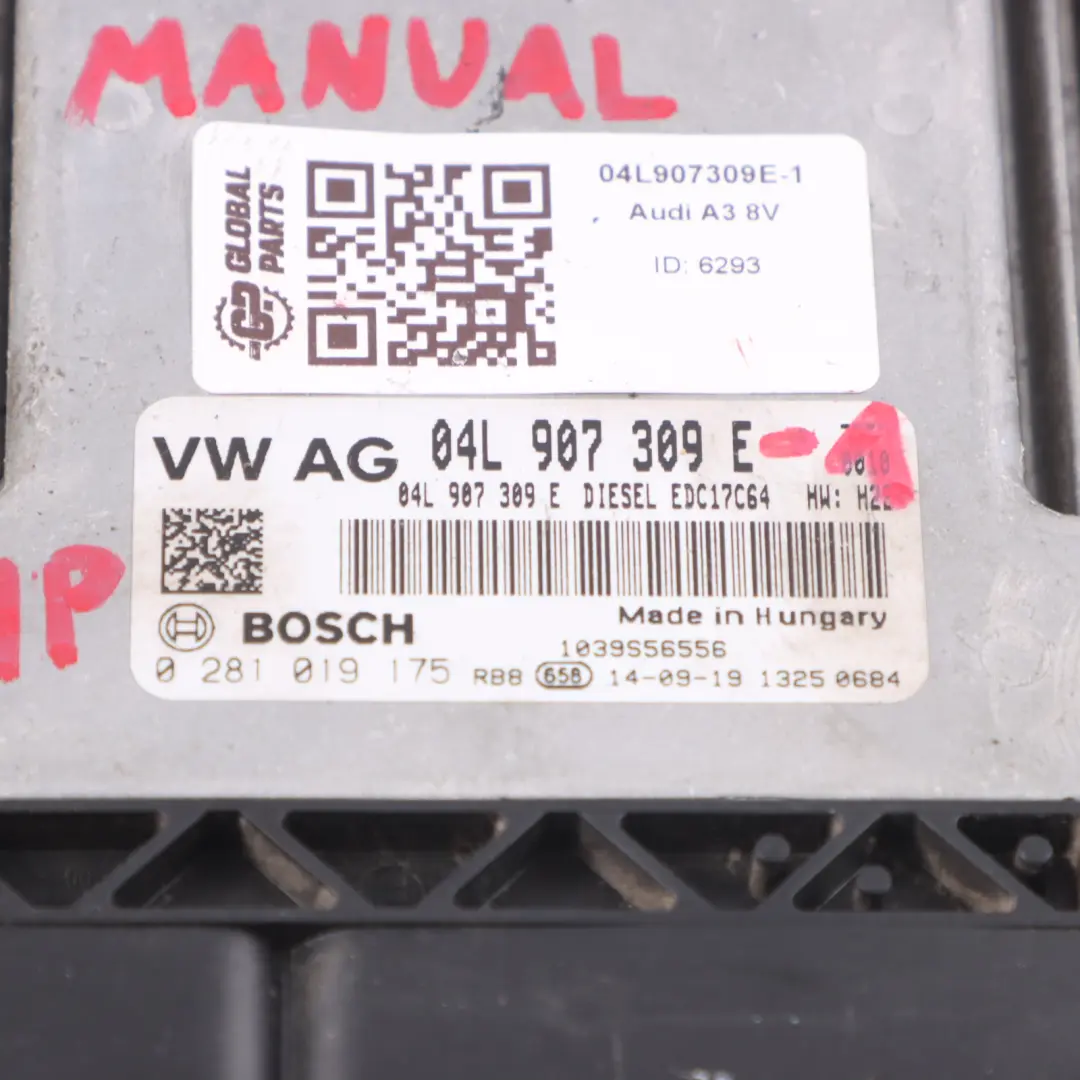 Audi A3 8V 1.6 TDI CRKB 110HP Kit ECU moteur Clé d'allumage Manual - SKU 04L907309E-1 - Numéro de pièce 04L907309E