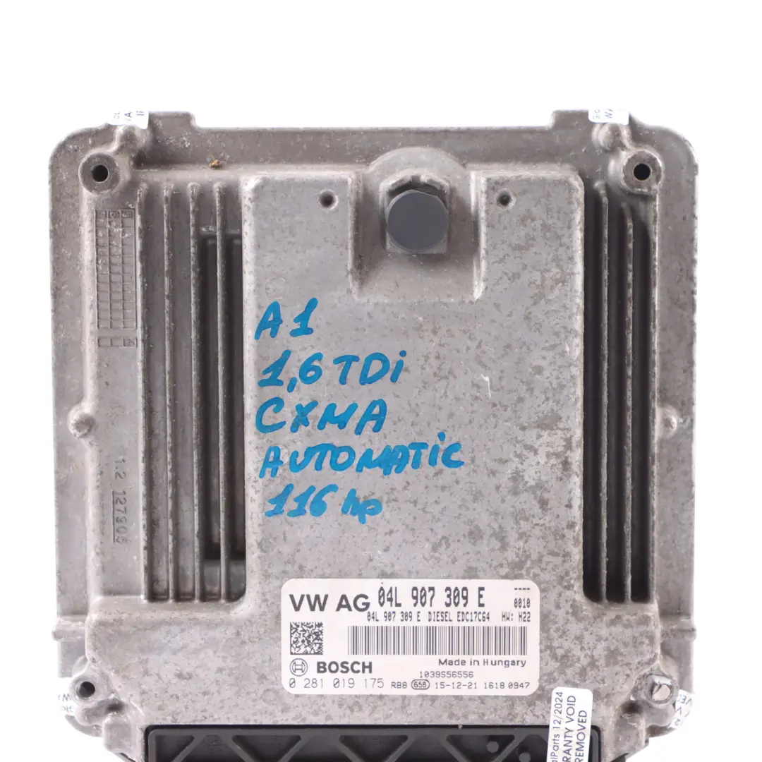 Audi A1 8X 1.6 TDI CXMA 116HP Engine Control Unit ECU Automatic - SKU 04L907309E - Part number 04L907309E