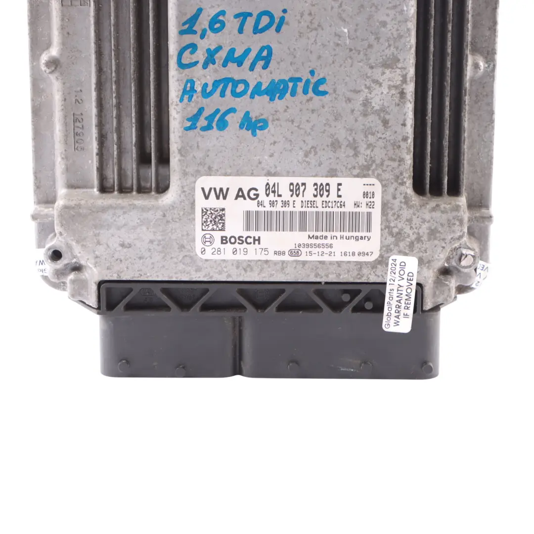 Audi A1 8X 1.6 TDI CXMA 116HP Engine Control Unit ECU Automatic - SKU 04L907309E - Part number 04L907309E