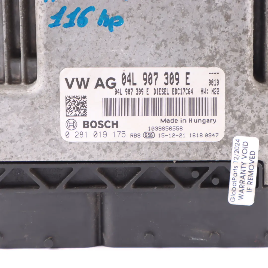 CXMA 116HP Engine Control Unit ECU Automatic to Audi A1 8X 1.6 TDI with Part number 04L907309E Audi A1 8X 1.6 TDI CXMA 116HP Engine Control Unit ECU Automatic - SKU 04L907309E - Part number 04L907309E