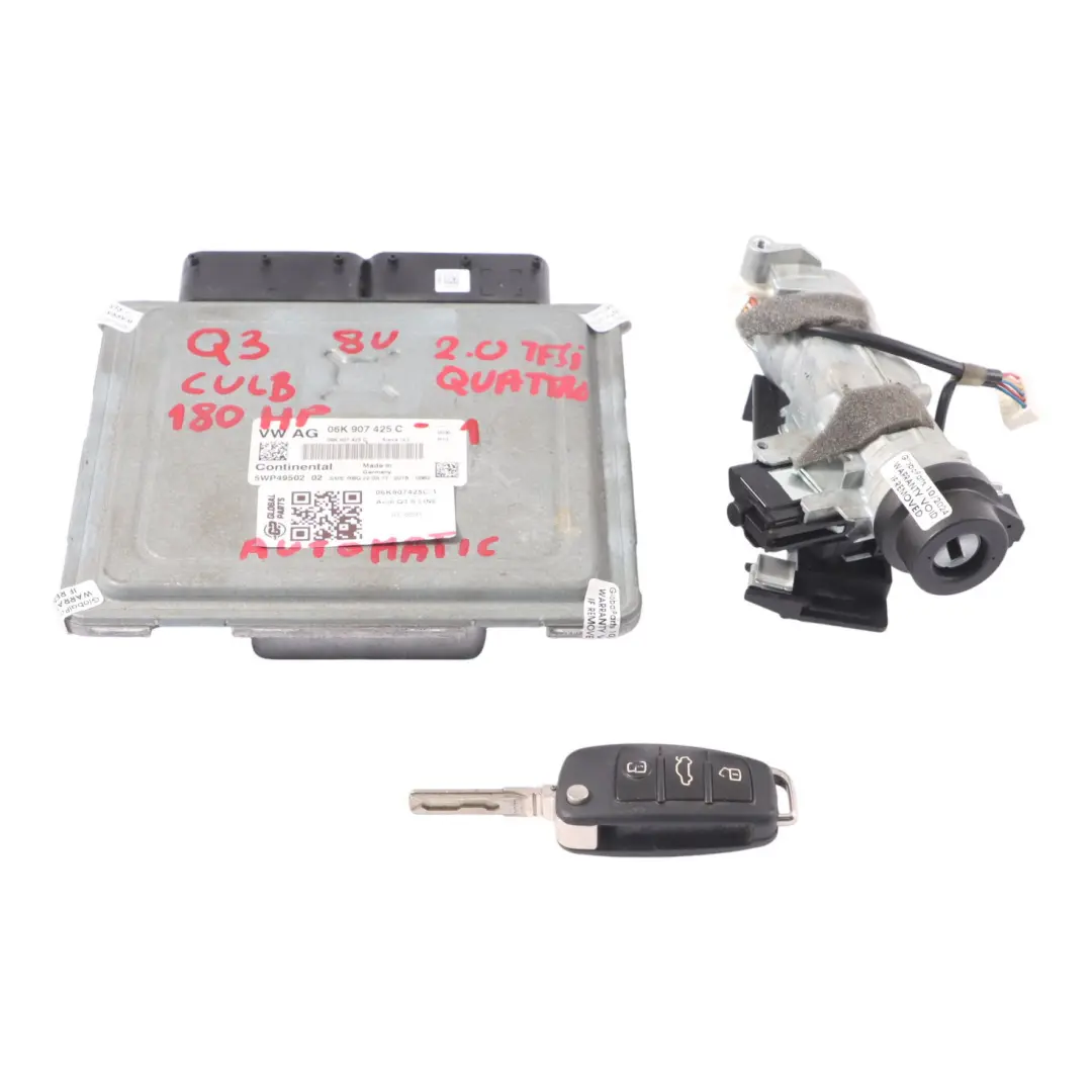 Audi Q3 8U 2.0 TFSI CULB 180HP Quattro Engine ECU Kit 06K907425C Ignition + Key - SKU 06K907425C-1 - Part number 06K907425C-1