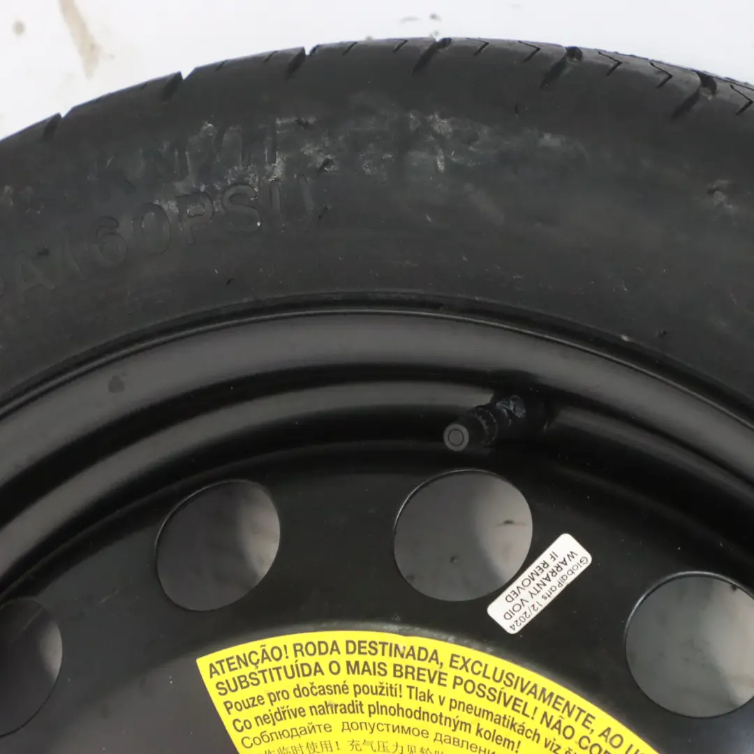 Rueda repuesto acero Space Saver 16" 125/70 para Volkswagen Golf Mk7 con número de pieza 1K0601027BT Volkswagen Golf Mk7 Rueda repuesto acero Space Saver 16" 125/70 - SKU 1K0601027BT - Número de pieza 1K0601027BT