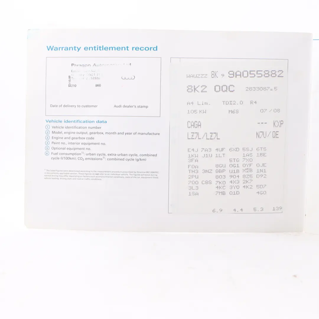 Audi A4 B8 Manual Propietario Libro Instrucciones Set Cartera Funda - SKU 2915618K220 - Número de pieza 2915618K220
