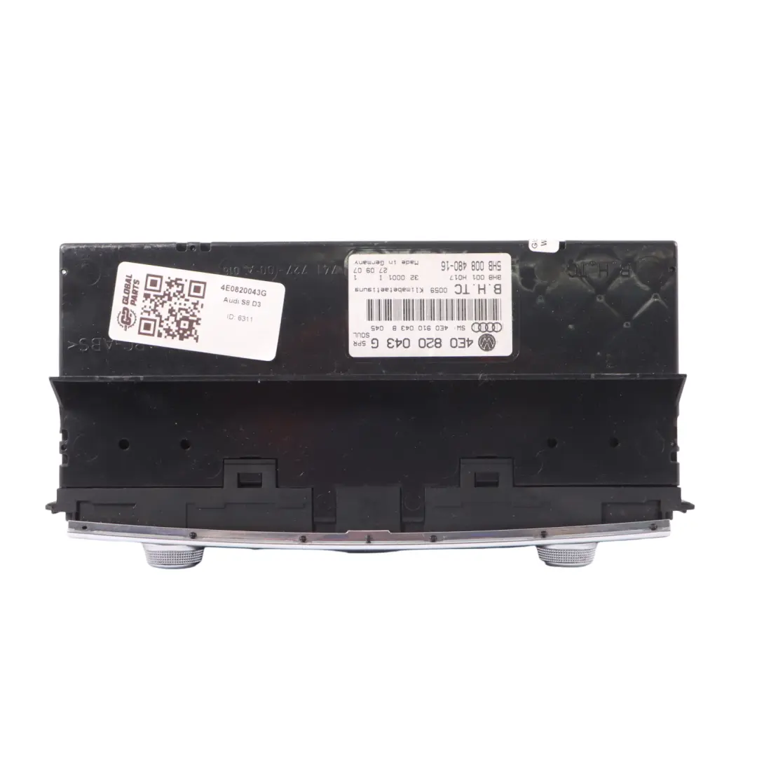 A/C Climatizador Calefacción Interruptor Módulo Panel para Audi S8 D3 con número de pieza 4E0820043G Audi S8 D3 A/C Climatizador Calefacción Interruptor Módulo Panel - SKU 4E0820043G - Número de pieza 4E0820043G