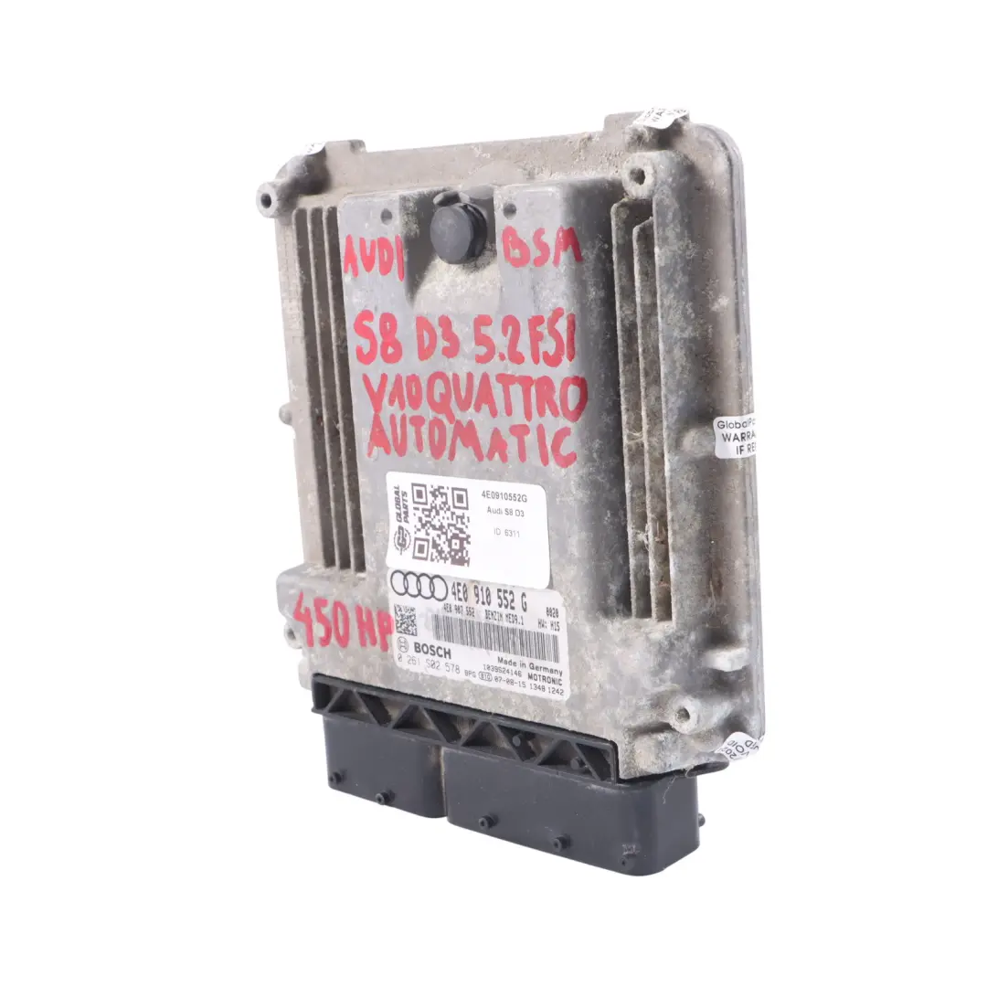 Audi S8 D3 5.2 FSI 450HP BSM Quattro Moteur ECU Automatique - SKU 4E0910552G - Numéro de pièce 4E0910552G