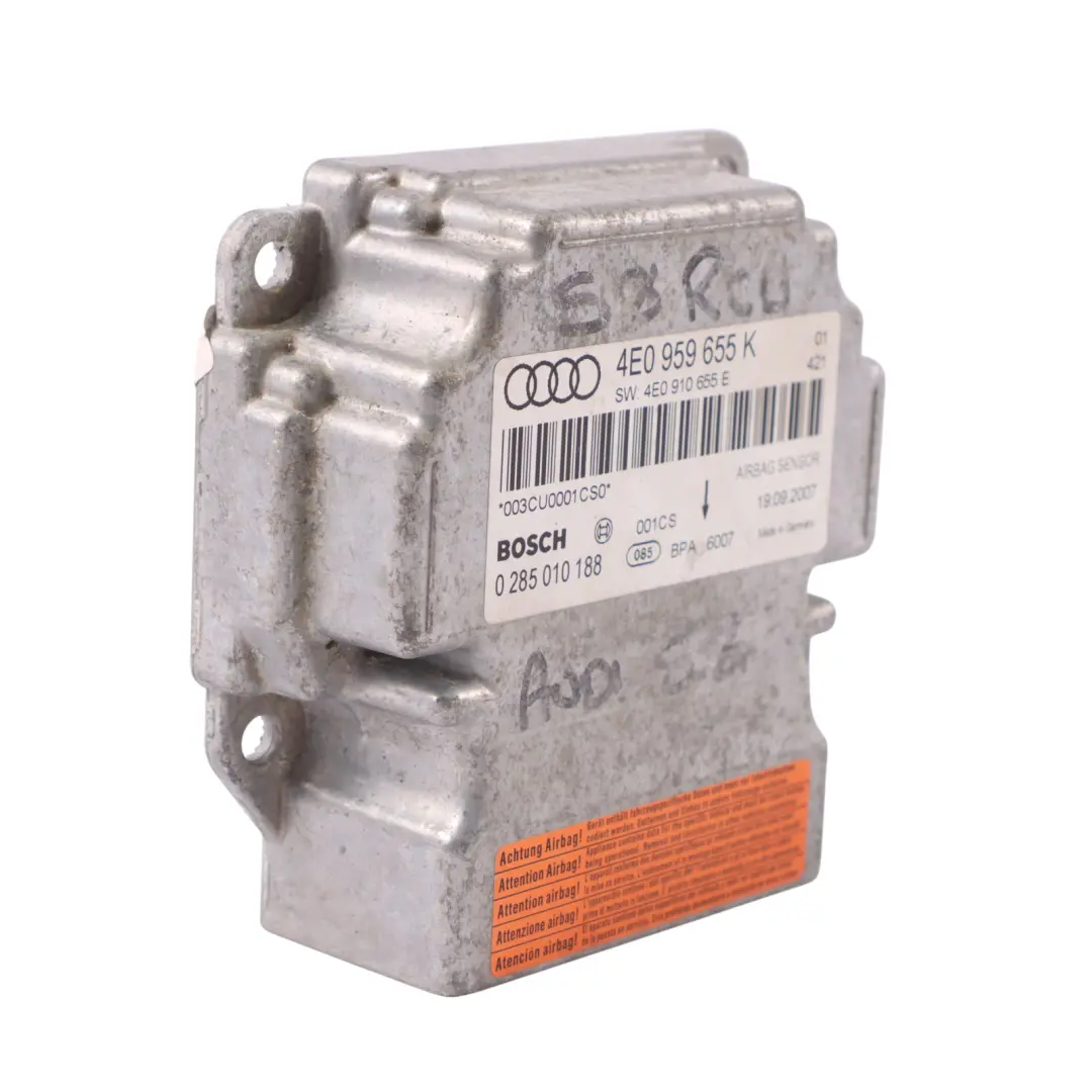 SRS Unidad de módulo de aire de control bolsas Bosch para Audi A8 4E S8 D3 con número de pieza 4E0959655K Audi A8 4E S8 D3 SRS Unidad de módulo de aire de control bolsas Bosch - SKU 4E0959655K - Número de pieza 4E0959655K