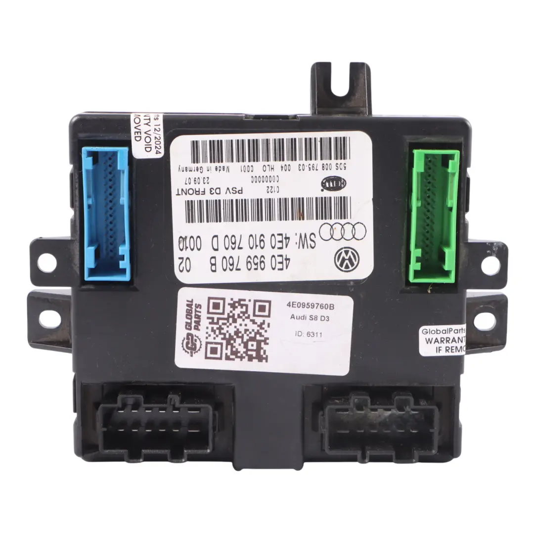 Módulo del Asiento Delantero Derecho Izquierdo Memoria para Audi A8 S8 D3 con número de pieza 4E0959760B Audi A8 S8 D3 Módulo del Asiento Delantero Derecho Izquierdo Memoria - SKU 4E0959760B - Número de pieza 4E0959760B