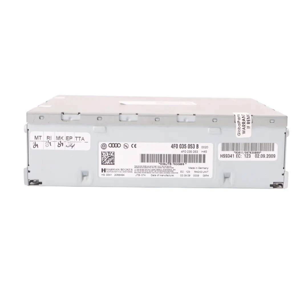 Audi A4 A5 A6 Q5 Q7 Radio Control Head Unit Harman Becker - SKU 4F0035053B - Part number 4F0035053B