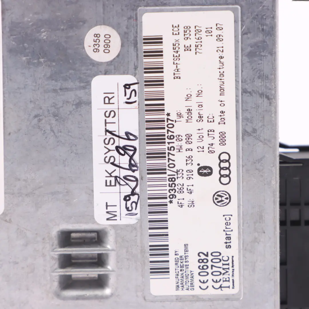 Audi A8 4E S8 D3 Moduł Połączenia Telefonu Bluetooth - SKU 4F1910336B - Numer Części 4F1910336B