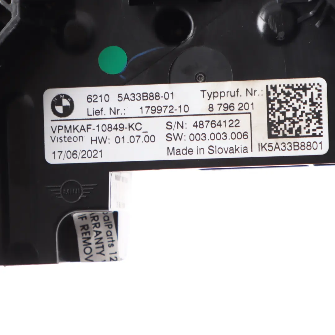 LED Digital Instrument Cluster Speedo Meter Clocks Module to Mini F55 F60 with Part number 5A33B88 Mini F55 F60 LED Digital Instrument Cluster Speedo Meter Clocks Module - SKU 5A33B88 - Part number 5A33B88