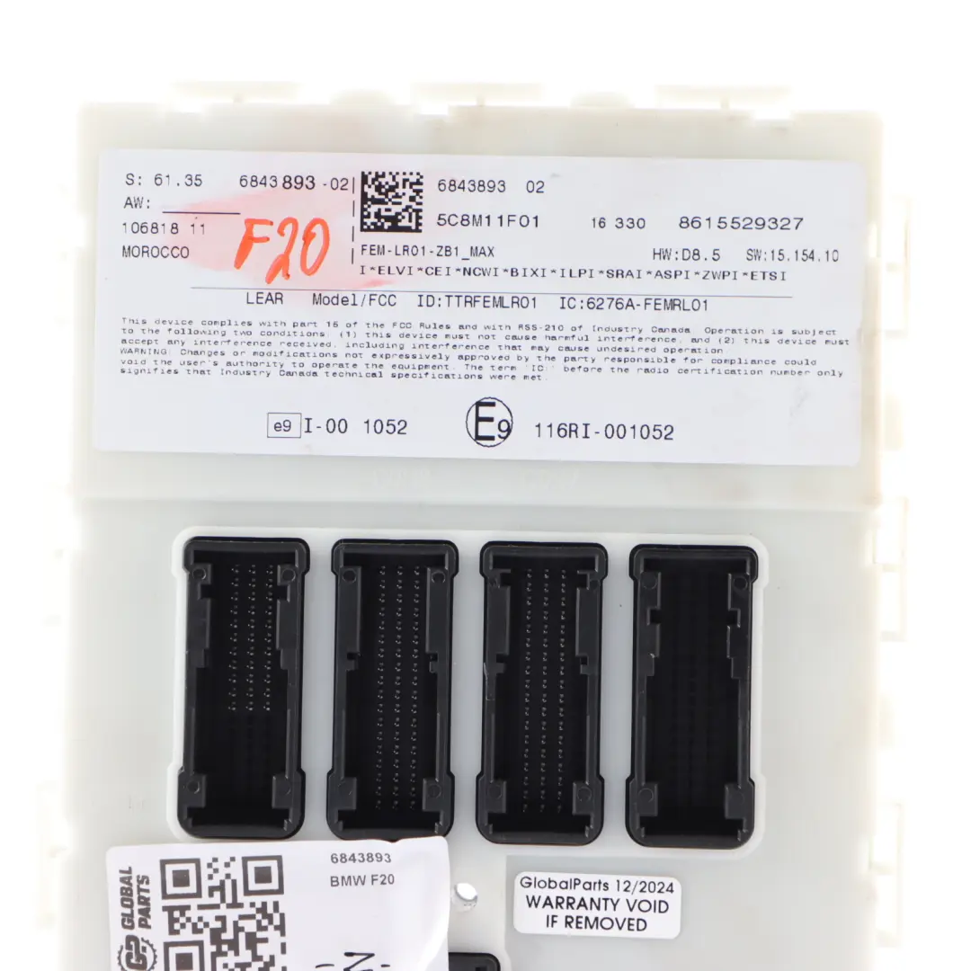 Body Control Module Electronic Unit FEM to BMW F20 F21 F22 F30 F31 F32 F36 with Part number 6843893 BMW F20 F21 F22 F30 F31 F32 F36 Body Control Module Electronic Unit FEM - SKU 6843893 - Part number 6843893