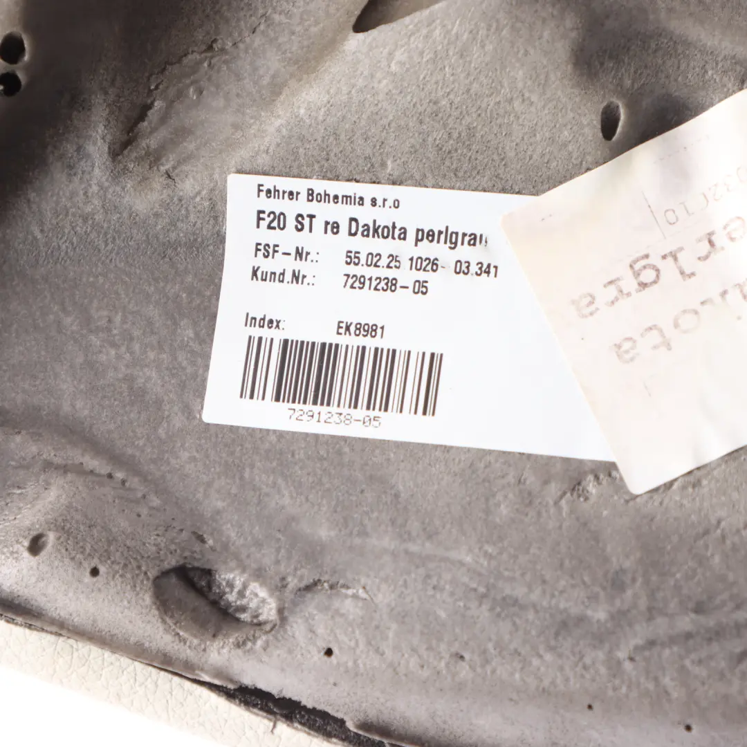 Right O/S Side Finisher Leather Cover Pearl Grey to BMW F20 F21 Rear Seat with Part number 7291238 BMW F20 F21 Rear Seat Right O/S Side Finisher Leather Cover Pearl Grey - SKU 7291238 - Part number 7291238