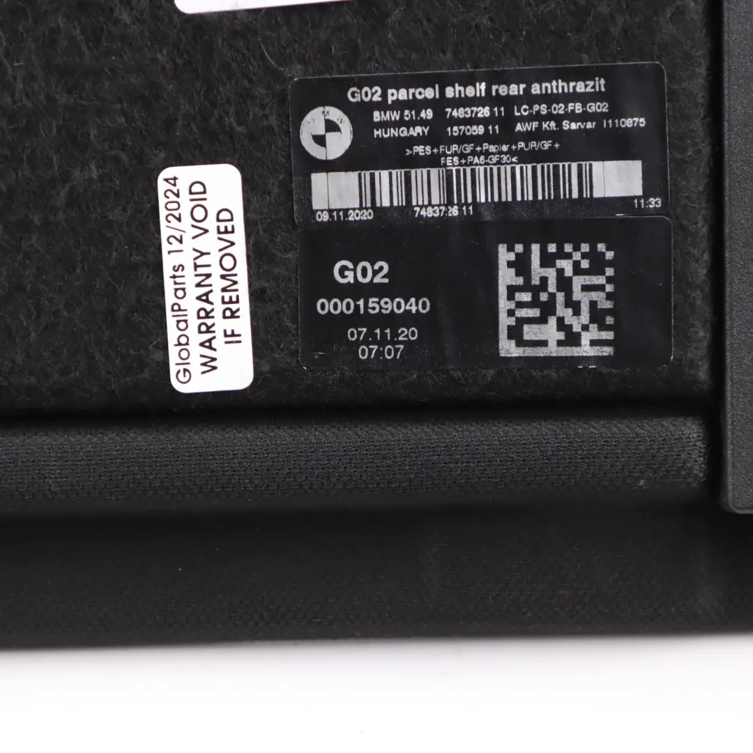 BMW X4 G02 F98 Ventana Trasera Parcela Maletero Carga Estante Cubierta - SKU 7483726 - Número de pieza 7483726