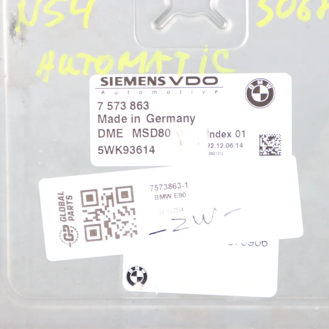 BMW E90 E92 335i Petrol N54 ECU Kit Control Unit DME CAS3 Key Automatic - SKU 7573863-1 - Part number 7573863