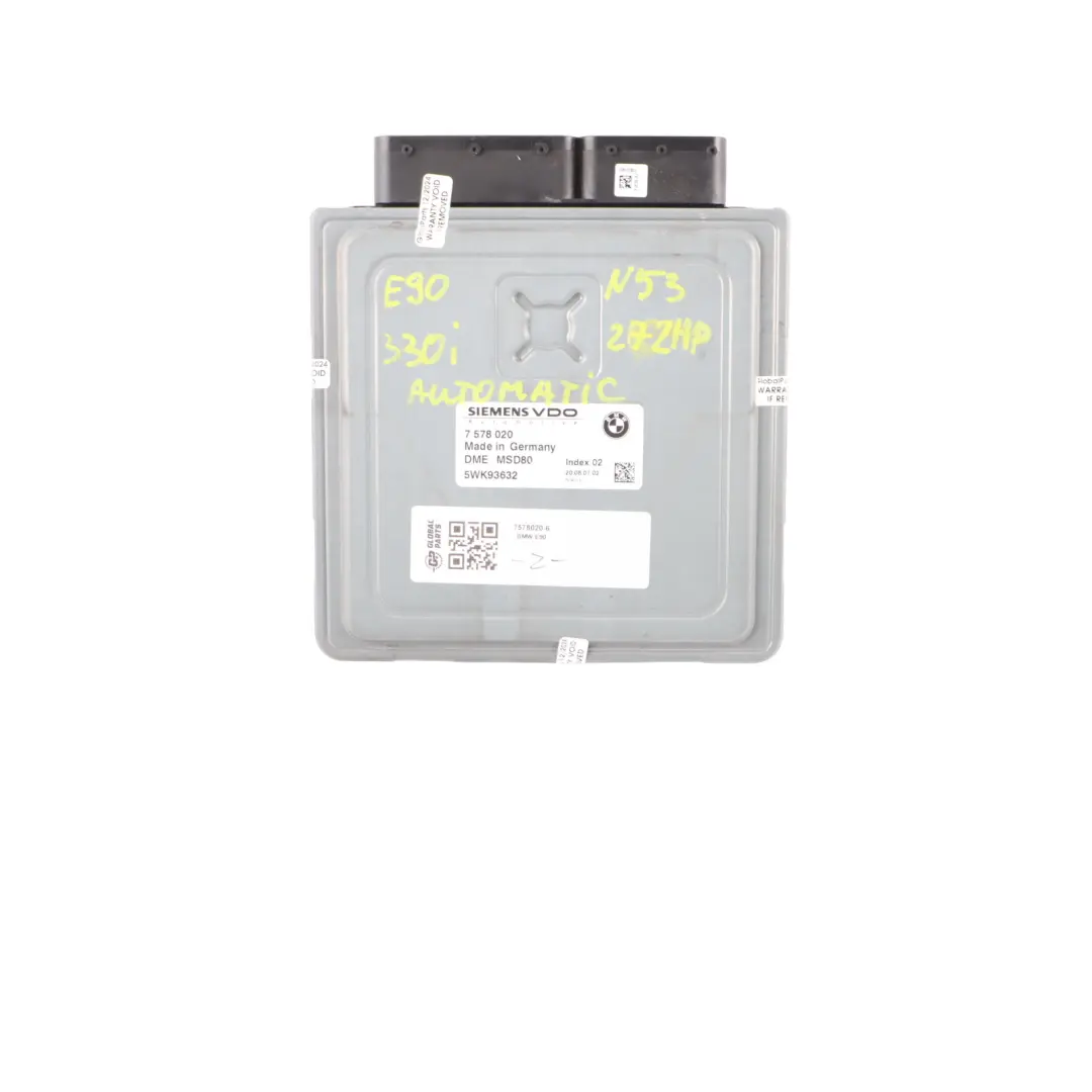 BMW E60 E90 LCI 530i 330i N53 272HP Engine ECU Kit CAS3 + Key Automatic - SKU 7578020-6 - Part number 7578020