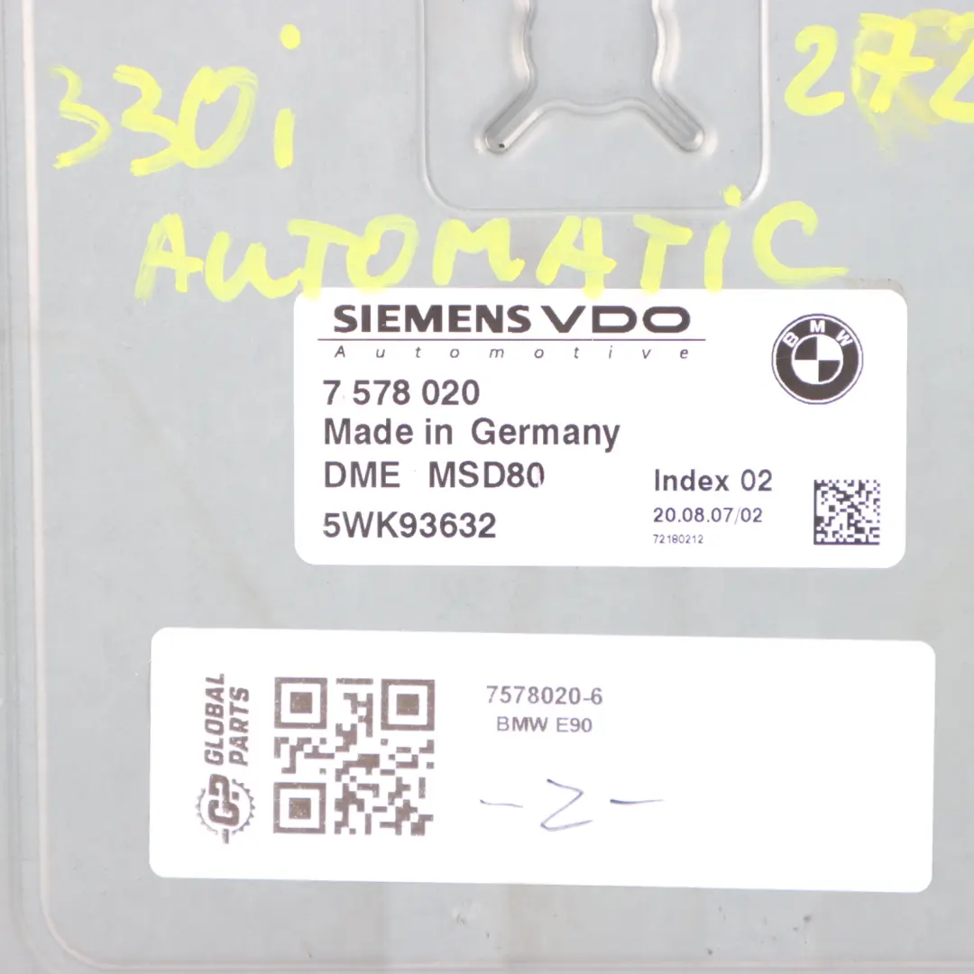 BMW E60 E90 LCI 530i 330i N53 272HP Engine ECU Kit CAS3 + Key Automatic - SKU 7578020-6 - Part number 7578020