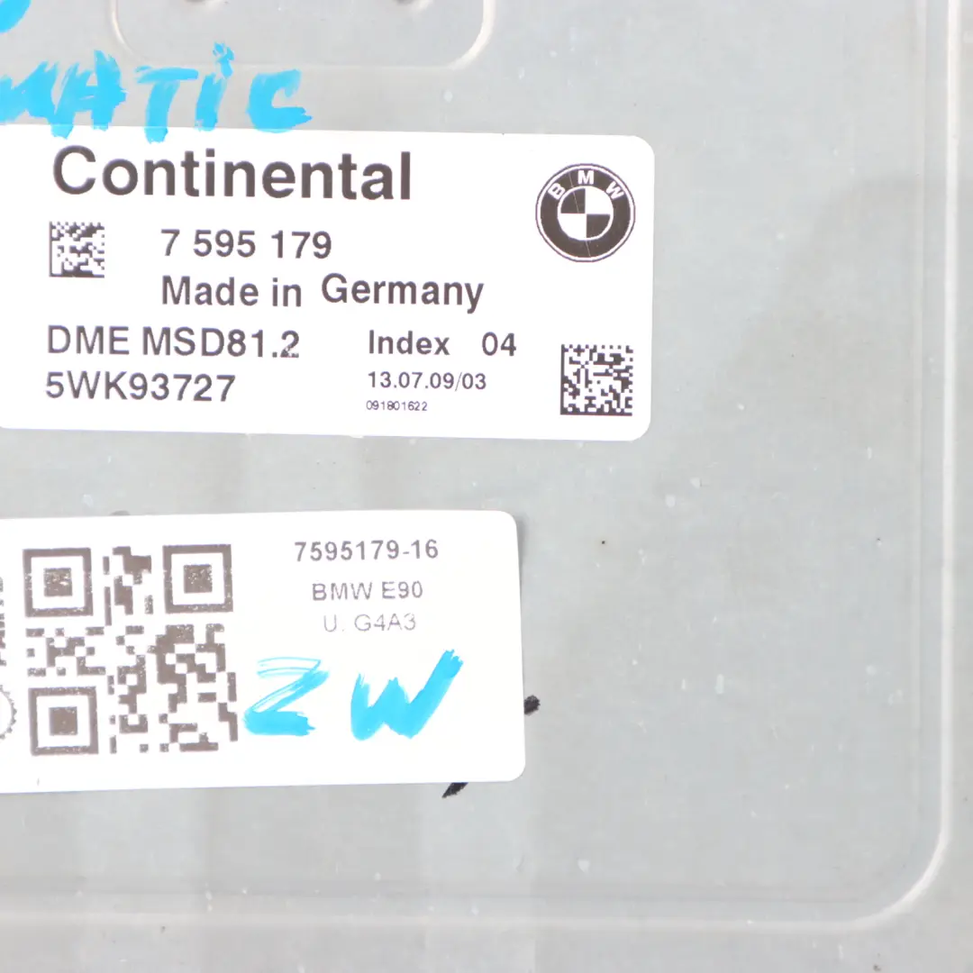BMW E81 E87 LCI E90 E91 Petrol N43 Engine Control Unit ECU DME Automatic - SKU 7595179-16 - Part number 7595179