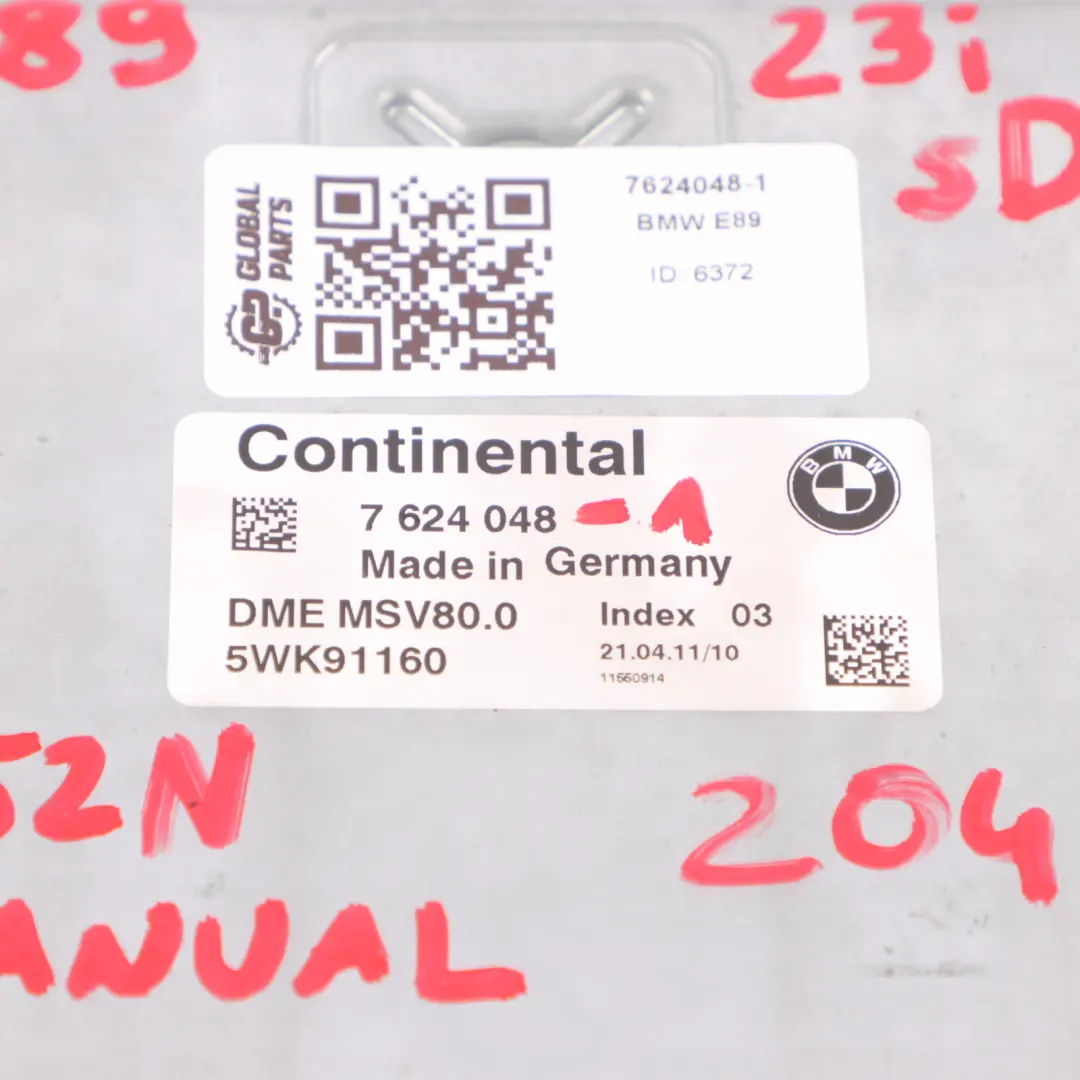 N52N 204HP sDrive Motor ECU Kit CAS3 Clave Manual para BMW Z4 E89 23i con número de pieza 7624048 BMW Z4 E89 23i N52N 204HP sDrive Motor ECU Kit CAS3 Clave Manual - SKU 7624048-1 - Número de pieza 7624048