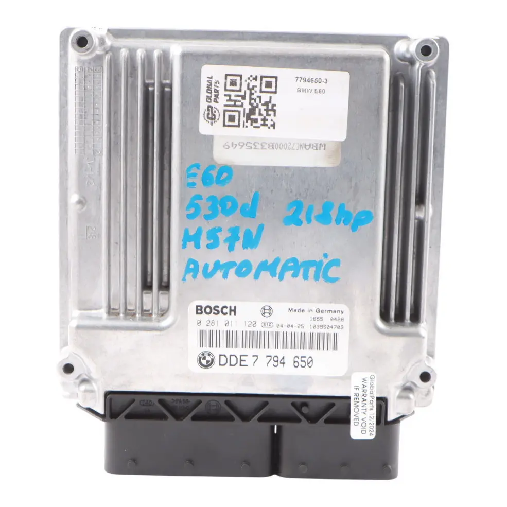 M57N 218HP Engine Control Unit ECU DDE Automatic to BMW E60 E61 530d Diesel with Part number 7794650 BMW E60 E61 530d Diesel M57N 218HP Engine Control Unit ECU DDE Automatic - SKU 7794650-3 - Part number 7794650