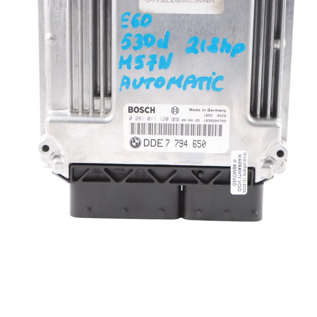 M57N 218HP Engine Control Unit ECU DDE Automatic to BMW E60 E61 530d Diesel with Part number 7794650 BMW E60 E61 530d Diesel M57N 218HP Engine Control Unit ECU DDE Automatic - SKU 7794650-3 - Part number 7794650