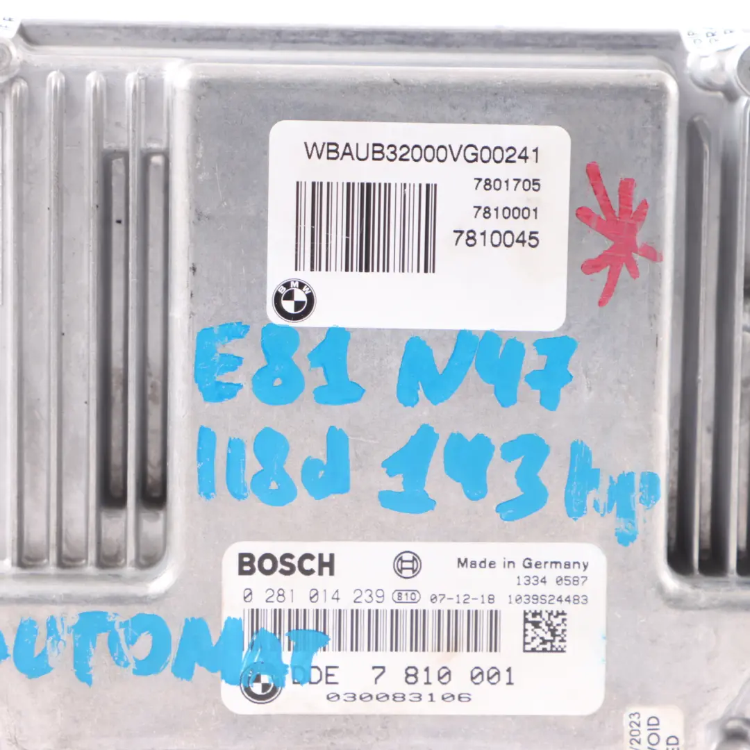 N47 Diesel Engine DDE ECU Control Unit Automatic to BMW E81 E87 LCI E90 with Part number 7810001 BMW E81 E87 LCI E90 N47 Diesel Engine DDE ECU Control Unit Automatic - SKU 7810001-4 - Part number 7810001