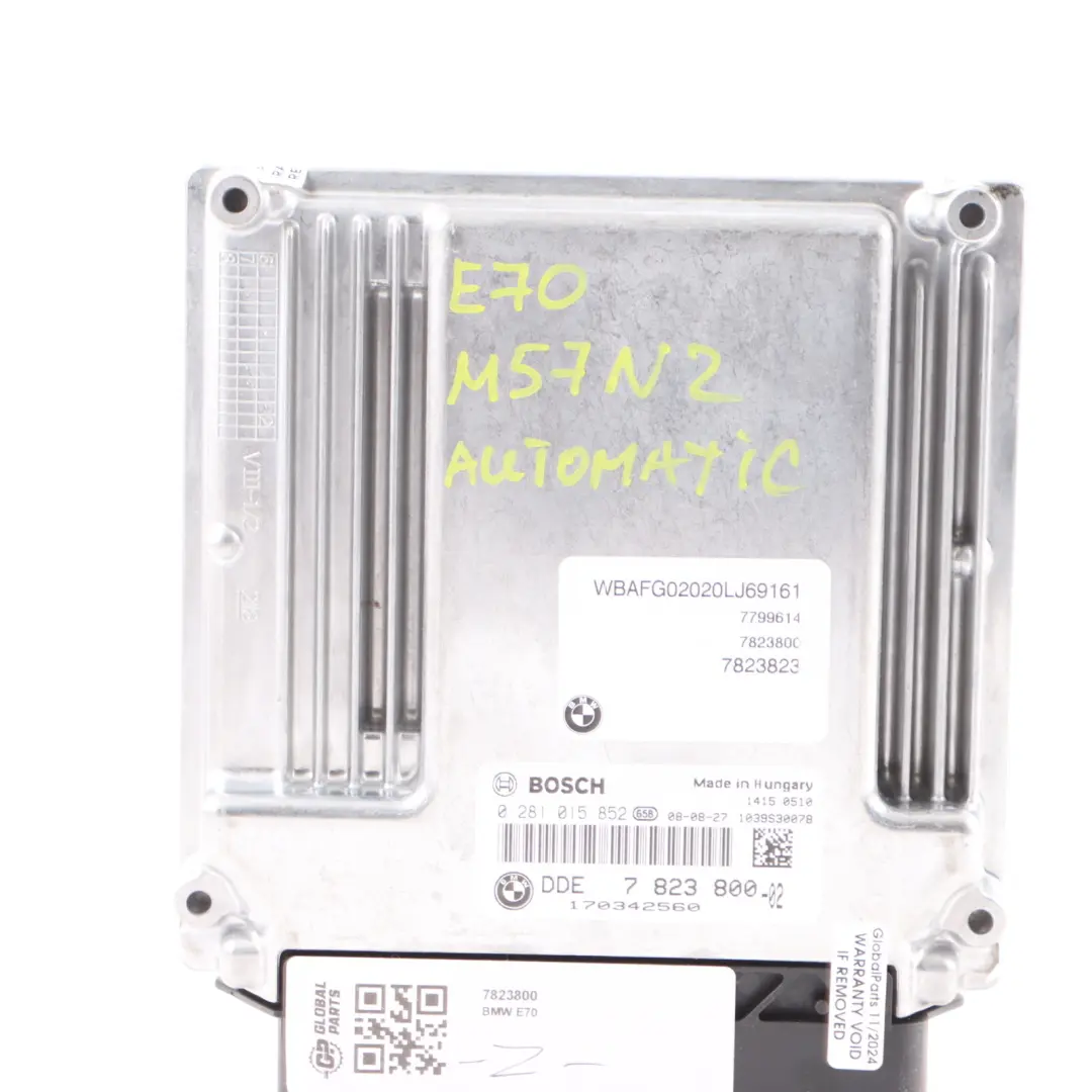 3.0sd M57N2 286HP Engine Control Unit ECU Automatic to BMW X5 E70 with Part number 7823800 BMW X5 E70 3.0sd M57N2 286HP Engine Control Unit ECU Automatic - SKU 7823800 - Part number 7823800
