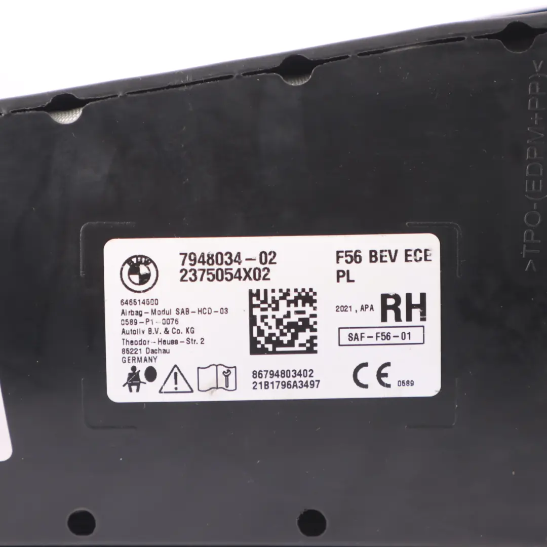 Asiento Lado Módulo de Aire Delantero Derecho para Mini F56 con número de pieza 7948034 Mini F56 Asiento Lado Módulo de Aire Delantero Derecho - SKU 7948034 - Número de pieza 7948034