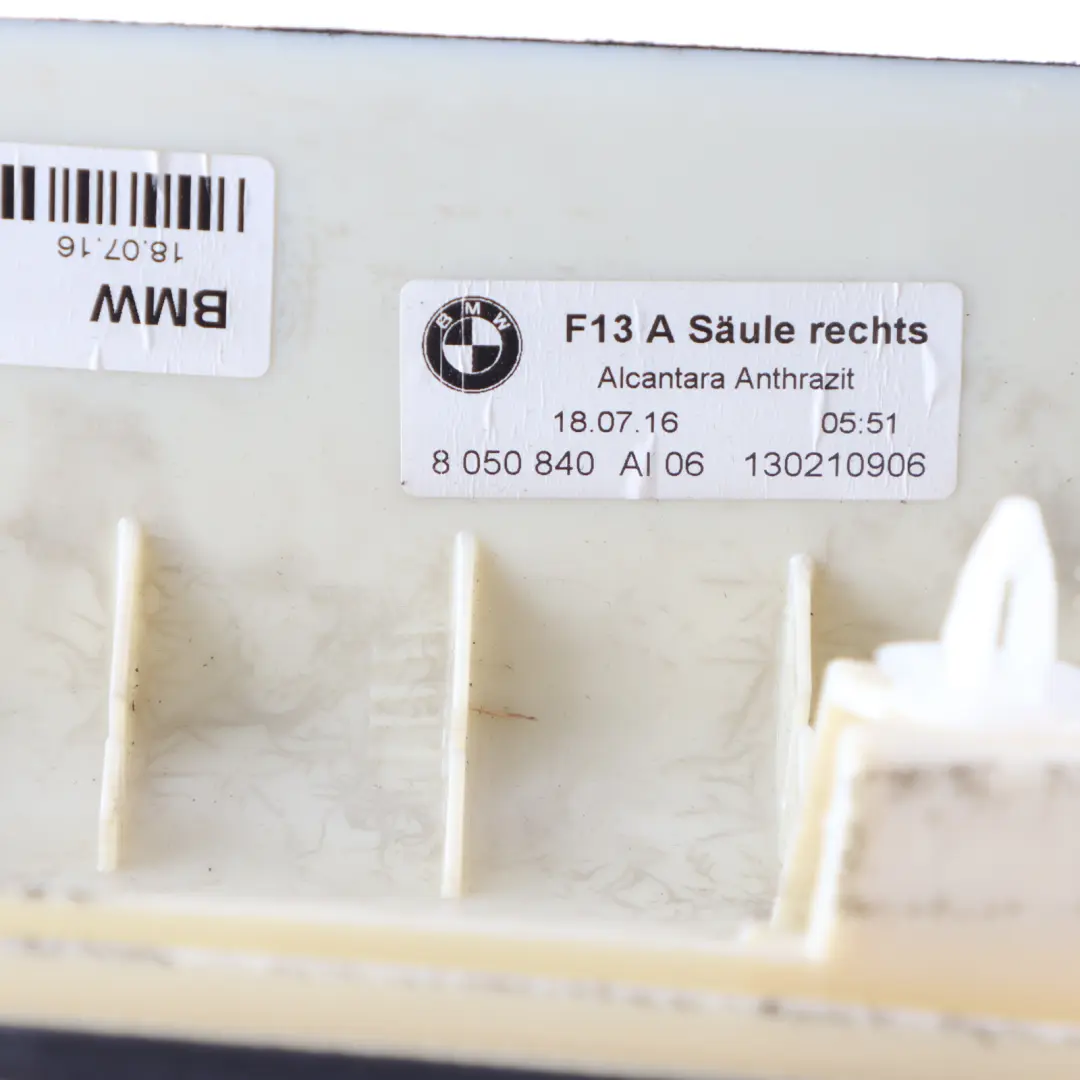 BMW F13 A-Pillar Column Front Right O/S Cover Trim Panel Alcantara - SKU 8050840 - Part number 8050840