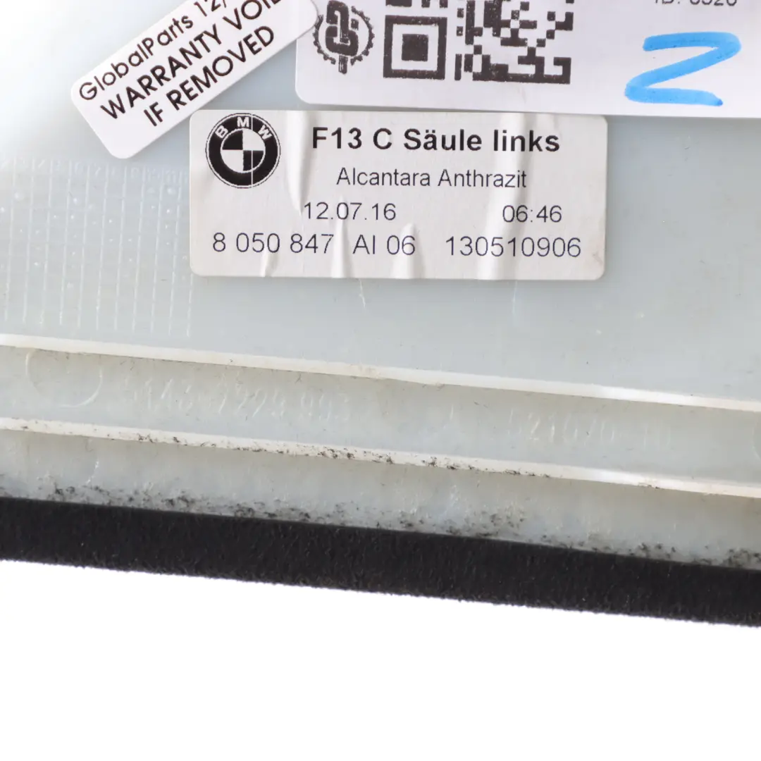 BMW F13 C-Pillar Column Front Left N/S Cover Trim Panel Alcantara - SKU 8050847 - Part number 8050847